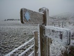 Rime covered footpath sign