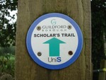 The Scholars Trail sign nr Godalming, Surrey.